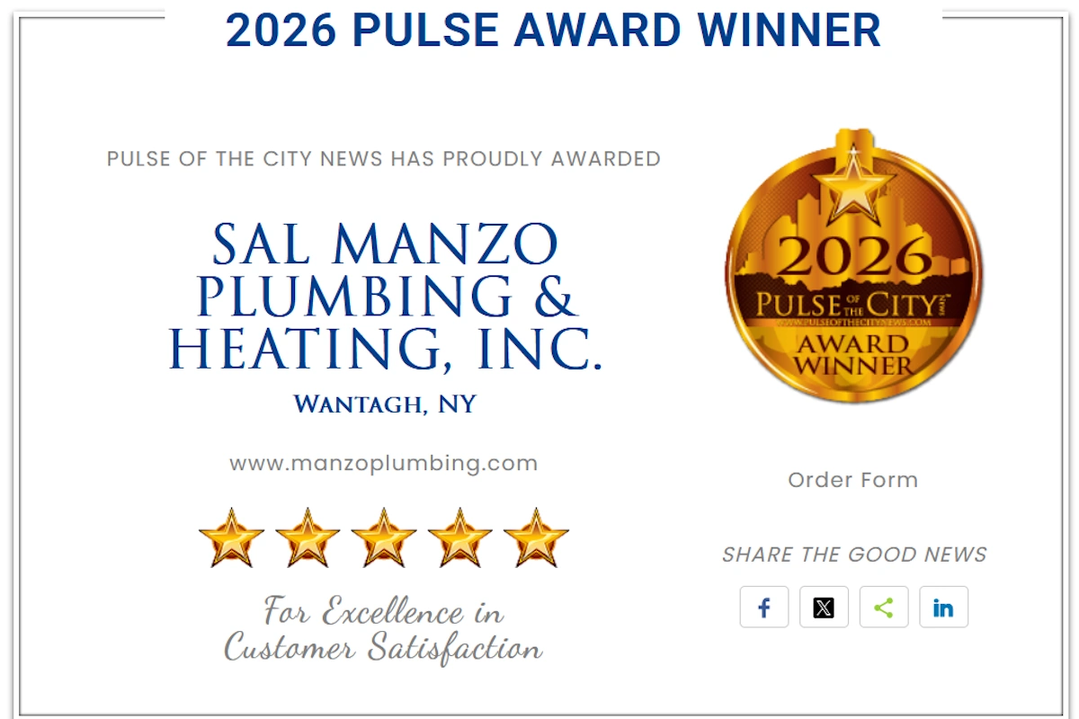 Sal Manzo Plumbing 2026 Pulse of the City Award for customer satisfaction
